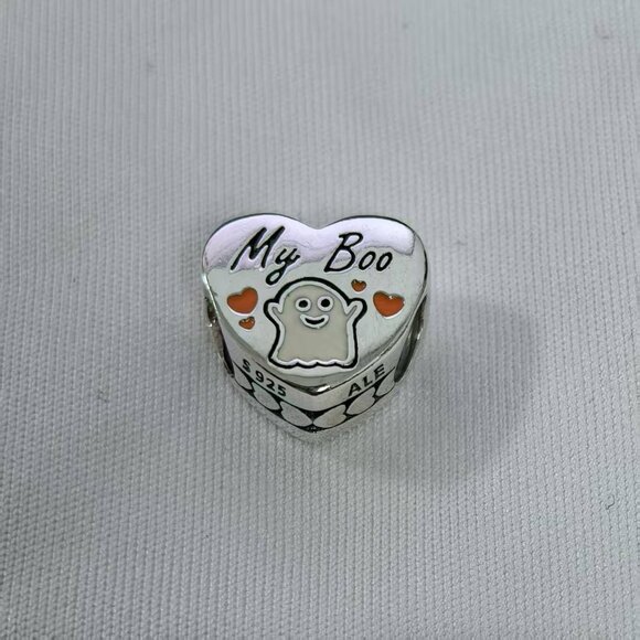Pandora MY BOO GHOST Heart HALLOWEEN Charm, S925 Silver Jewelry - Picture 1 of 4